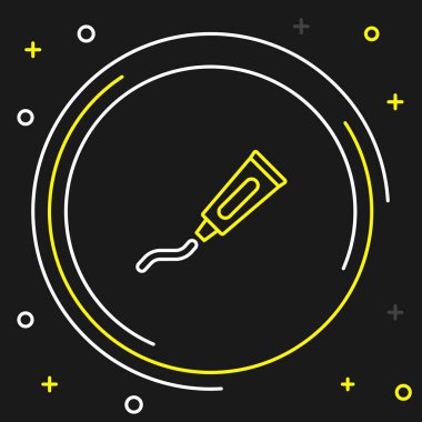 Siyah arkaplanda izole edilmiş diş macunu simgesi çizgi tübü. Renkli taslak konsepti. Vektör