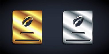 Siyah arkaplanda altın ve gümüş kahve ikonu var. Uzun gölge tarzı. Vektör