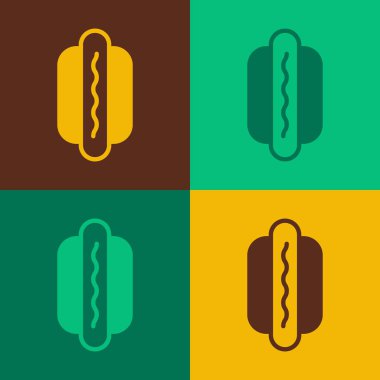 Pop Art Hotdog sandviç simgesi renk arkaplanda izole edildi. Sosis ikonu. Fast food burcu. Vektör
