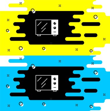 Siyah arkaplanda beyaz mikrodalga fırın ikonu var. Ev aletleri simgesi. Vektör