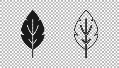 Şeffaf arkaplanda siyah yaprak simgesi izole edildi. İşaret bırakıyor. Taze doğal ürün sembolü. Vektör
