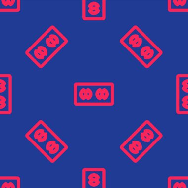 Kırmızı Elektrik çıkış simgesi mavi arkaplandaki kusursuz deseni izole etti. Elektrik prizi. Rosette sembolü. Vektör