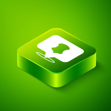 Yeşil arkaplanda izole edilmiş Isometric Deri simgesi. Yeşil kare düğmesi. Vektör