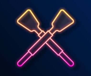 Parlayan neon hattı siyah arka planda izole edilmiş kürek ya da kürek çekme ikonu. Vektör