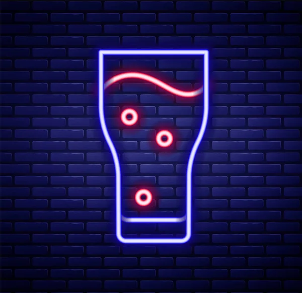 Glowing Neon Line Glass Beer Icon Isolated Brick Wall Background — Stock Vector