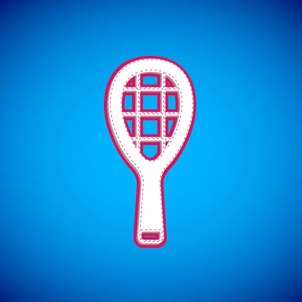 White Tennis Racket Icon Isolated Blue Background Sport Equipment Vector — Stock Vector