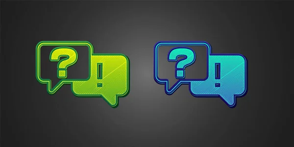 Green Blue Speech Bubbles Question Answer Icon Isolated Black Background — Stock Vector
