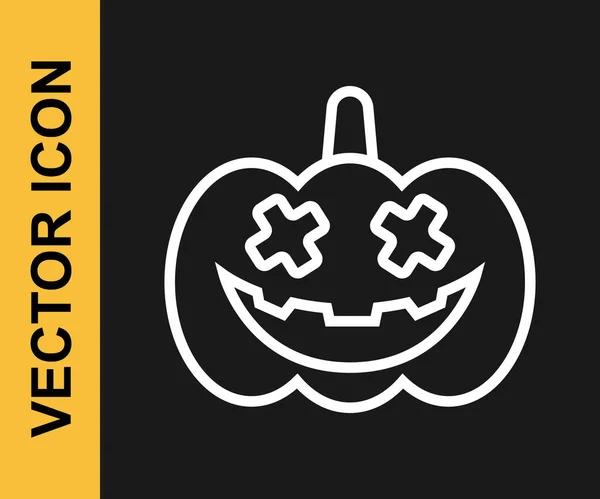 Bílá Čára Dýně Ikona Izolované Černém Pozadí Šťastný Halloweenský Večírek — Stockový vektor