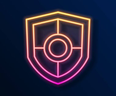Parlayan neon çizgi simgesi siyah arkaplanda izole edildi. Gardiyan. Güvenlik, güvenlik, koruma, gizlilik kavramı. Vektör