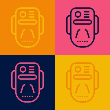 Pop sanat çizgisi Yapay Zeka robot simgesi renk arkaplanında izole edildi. Makine öğrenme, bulut hesaplama. Vektör