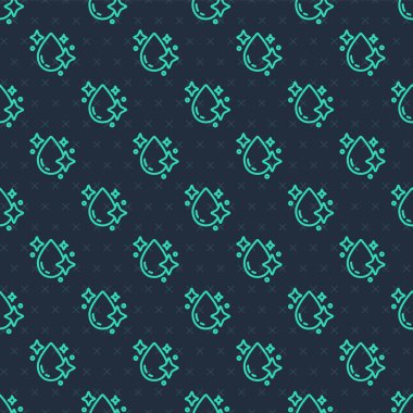 Yeşil çizgi su damlası ikonu mavi arkaplanda izole edilmiş kusursuz desen. Vektör