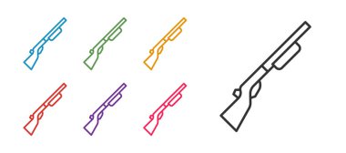 Avcı silahı simgesi beyaz arkaplanda izole edildi. Av tüfeği. Simgeleri renklendirin. Vektör