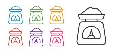 Satır Ölçekleme simgesi beyaz arkaplanda izole edildi. Ağırlık ölçüm aletleri. Simgeleri renklendirin. Vektör