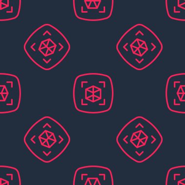 Kırmızı çizgi 3D modelleme simgesi siyah arkaplanda izole edilmiş kusursuz desen. Artırılmış gerçeklik mi yoksa sanal gerçeklik mi? Vektör