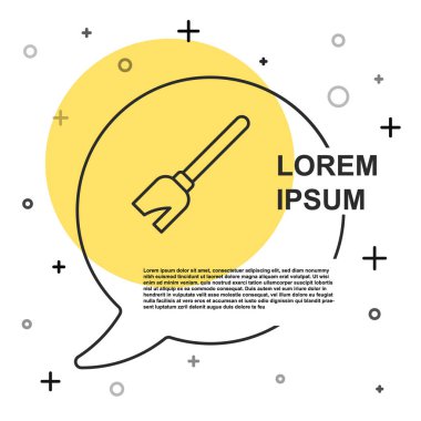 Siyah çizgi cadıları beyaz arka planda izole edilmiş süpürge ikonu. Mutlu Cadılar Bayramı Partisi. Rastgele dinamik şekiller. Vektör