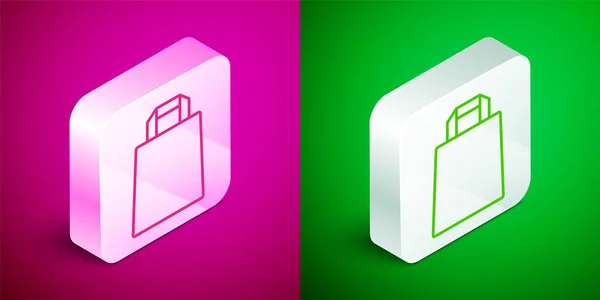 Isometrische Linie Paper Shopping Bag Icon Isoliert Auf Rosa Und — Stockvektor