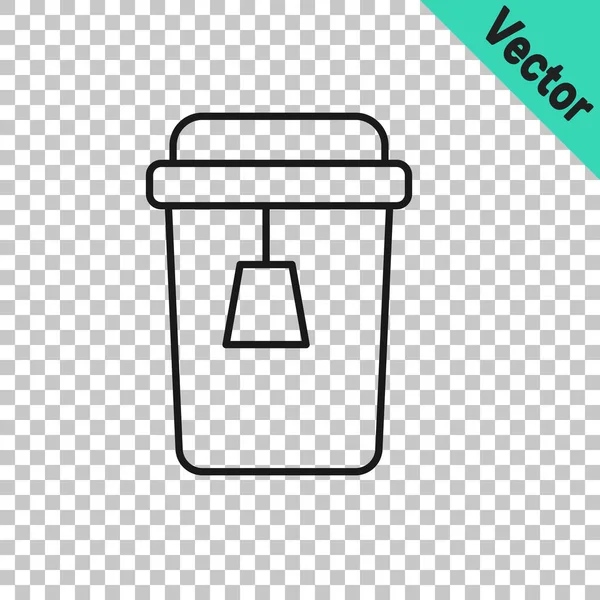 Black Line Cup Tea Icon Isolated Transparent Background Vector — Stock Vector