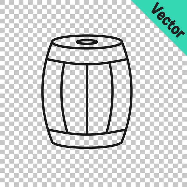 Black Line Wooden Barrel Icon Isolated Transparent Background Alcohol Barrel — Stock Vector