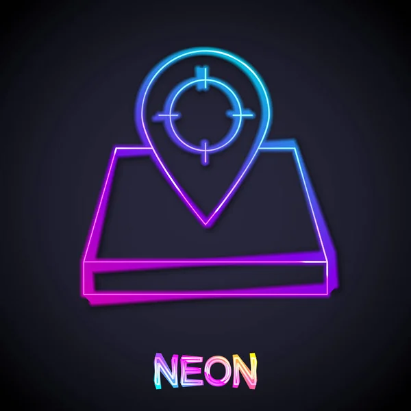 글로잉 Glowing Neon Line Hunt 아이콘은 배경에 분리되어 포인터 Gps — 스톡 벡터