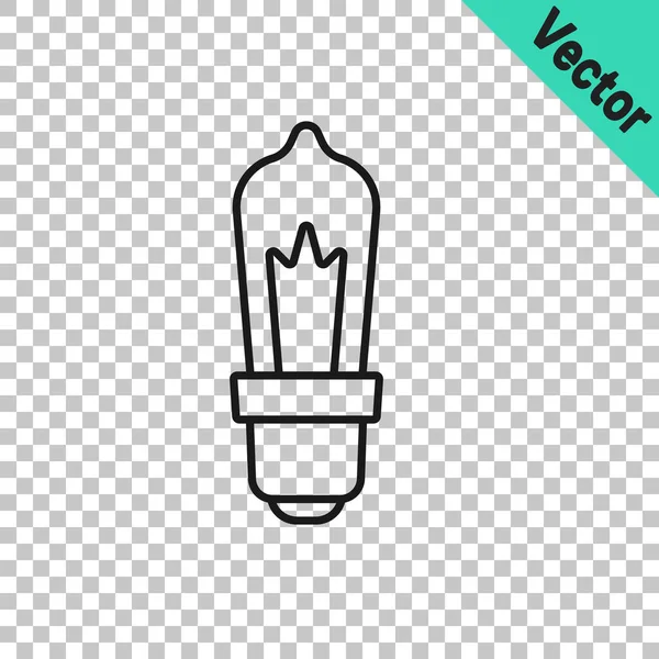 Black Line Light Bulb Concept Idea Icon Isolated Transparent Background — Stock Vector