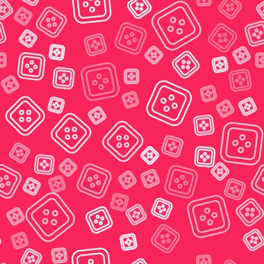 Giysi simgesi için beyaz çizgi dikiş düğmesi kırmızı arkaplanda izole edilmiş pürüzsüz desen. Giysi düğmesi. Vektör