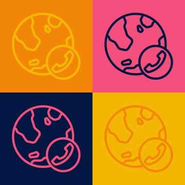 Pop Art Line görüntülü sohbet konferansı ikonu renk arkaplanında izole edildi. Çevrimiçi iş görüşmesi formu. Uzak proje yönetimi. Vektör