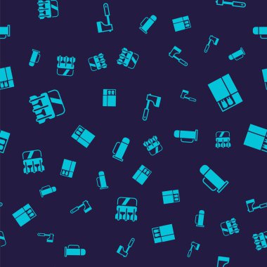 Ok, kibrit kutusu ve kibrit kutusu, tahta balta ve termos kutusunu dikişsiz desenli ayarlayın. Vektör