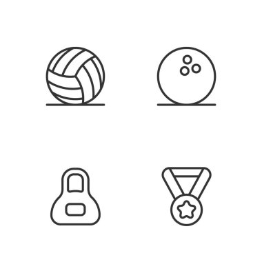 Madalya, ağırlık, voleybol ve bowling ikonu. Vektör
