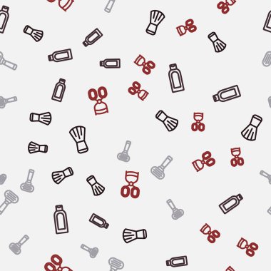 Makyaj fırçası, şampuan şişesi, tıraş jileti ve kirpik bigudisini kusursuz desene ayarlayın. Vektör