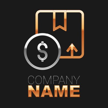 Çizgi karton kutu simgesi siyah arkaplanda izole edildi. Kutu, paket, paket işareti. Teslimat ve ambalaj. Renkli taslak konsepti. Vektör