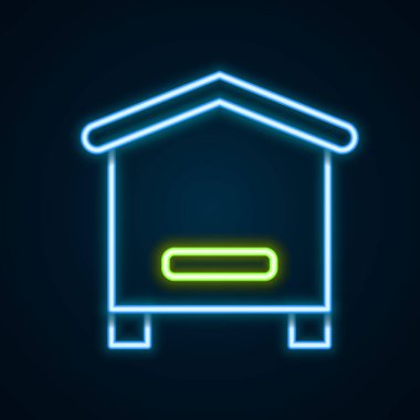 Siyah arka planda izole edilmiş arılar için parlayan neon hattı Kovan. Arı kovanı sembolü. Apiary ve arı yetiştiriciliği. Tatlı doğal yemek. Renkli taslak konsepti. Vektör