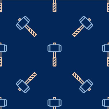 Çizgi Ortaçağ savaş çekiç ikonu mavi arka planda izole edilmiş pürüzsüz desen. Vektör