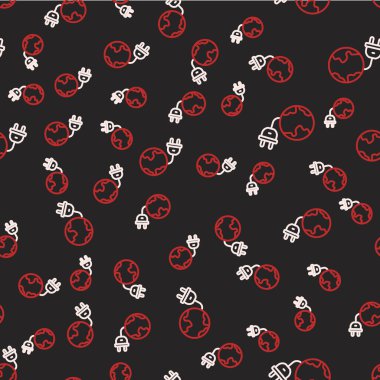 Hat Küresel Enerji Güç Gezegeni siyah arka planda izole edilmiş ikona sahip. Ekoloji konsepti ve çevre. Vektör