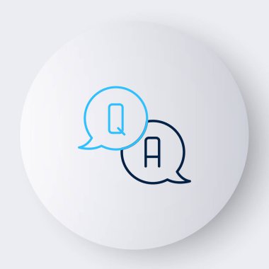 Beyaz arkaplanda Soru ve Yanıt simgesinin izole edildiği satır konuşma balonları. Q ve A sembolü. SSS işareti. Konuşma balonu ve çizelgesi. Renkli taslak konsepti. Vektör