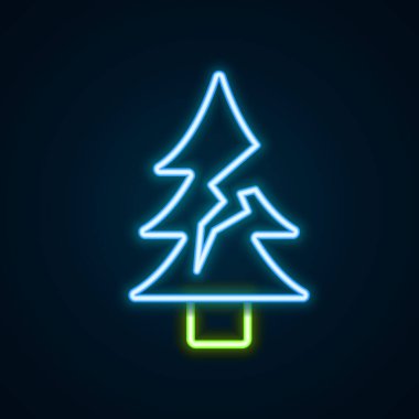 Parlayan neon çizgisi ağaç simgesi siyah arkaplanda izole edildi. Orman sembolü. Renkli taslak konsepti. Vektör