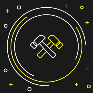 Çizgiyi aşan çekiç simgesi siyah arkaplanda izole edilmiş. Tamir için bir araç. Renkli taslak konsepti. Vektör