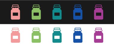 Bal simgesi kavanozunu siyah beyaz arkaplanda ayır. Yiyecek bankası. Tatlı doğal gıda sembolü. Vektör