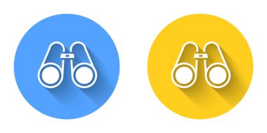 Uzun gölgeli beyaz dürbün simgesi izole edildi. Yazılım işareti bul. Casus ekipman sembolü. Çember düğmesi. Vektör