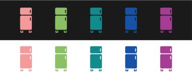 Buzdolabı simgesini siyah beyaz arkaplanda izole et. Buzdolabı buzdolabı. Ev aletleri ve aletler. Vektör