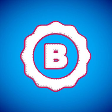 Mavi arka planda izole edilmiş bira ikonu yazılı beyaz şişe kapağı. Vektör