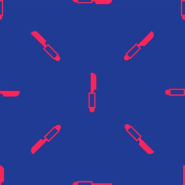 Kırmızı Bıçak simgesi mavi arka planda kusursuz deseni izole etti. Çatal bıçak sembolü. Vektör