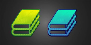 Siyah arkaplanda izole edilmiş yeşil ve mavi kitap simgesi. Vektör