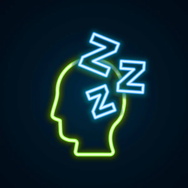Glowing Neon Line Dreams Icon Isolated Black Background Sleep Rest — Stock Vector