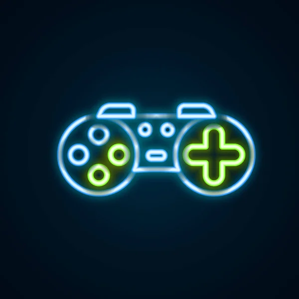 Gloeiende Neon Lijn Gamepad Pictogram Geïsoleerd Zwarte Achtergrond Spelregelaar Kleurrijk — Stockvector