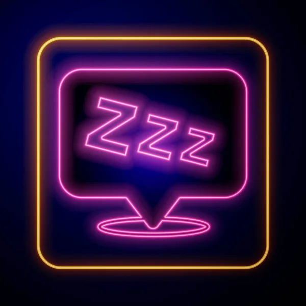 Glowing Neon Sleepy Icon Isolated Black Background Sleepy Zzz Talk — Stock Vector
