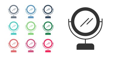 Siyah yuvarlak makyaj aynası ikonu beyaz arkaplanda izole edilmiş. Simgeleri renklendirin. Vektör