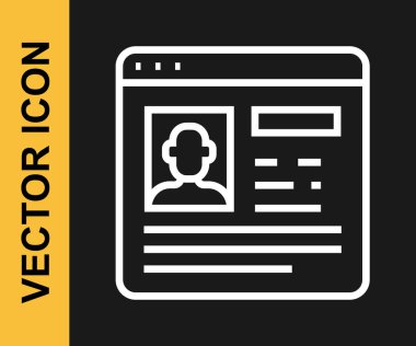 Beyaz çizgi simgesini siyah arkaplanda izole et. Özgeçmiş başvurusu. Profesyonel personel aranıyor. Personel analizi devam ediyor. Vektör