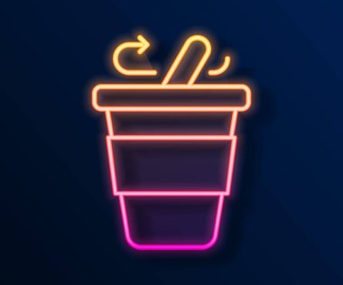 Siyah arka planda izole edilmiş parlak neon hattı kahve fincanı. Vektör