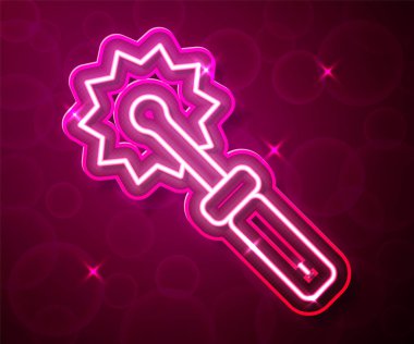 Kırmızı arkaplanda izole edilmiş bal ikonu için parlak neon hattı kesiciler. Arı yetiştiricisinin aleti. Vektör