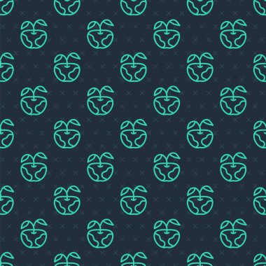 Yeşil çizgi Apple simgesi mavi arkaplandaki kusursuz deseni izole etti. Fazla kilolu. Sağlıklı diyet menüsü. Fitness diyeti elması. Vektör